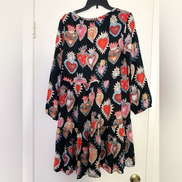 Vintage Heart Angel Print Religious Babydoll Boho Midi Dress Black Red Pink S-L - Picture 5 of 15